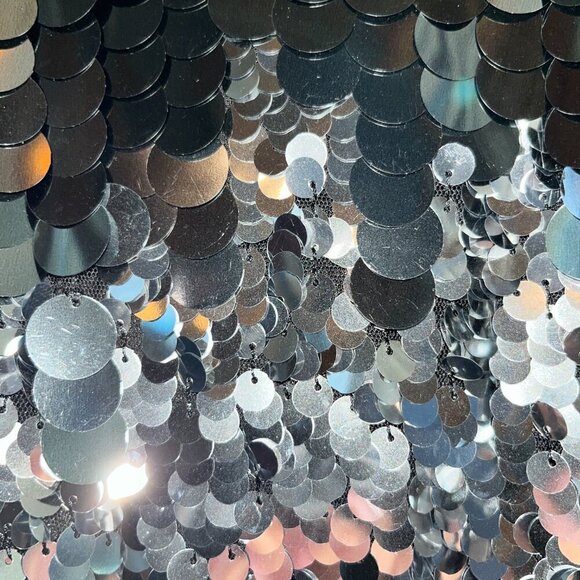 H & M Black & Silver Giant Sequin Long Sleeve High Neck Swing Dress EUC Small - Picture 10 of 16